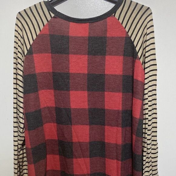 Glitzy Girlz Women's Multicolor Plaid Stripe Pullover Long Sleeve Top Size XL - Picture 4 of 6